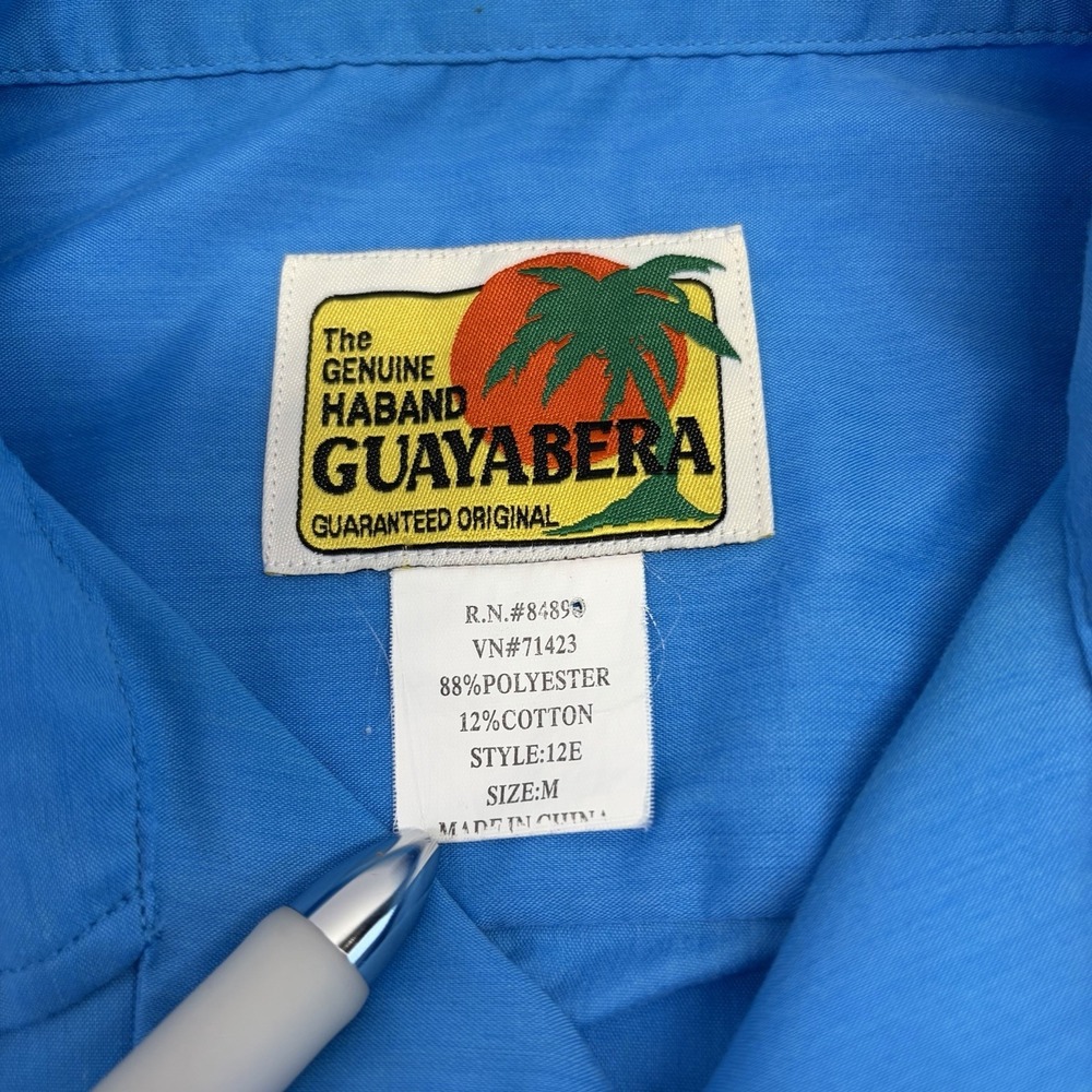 The Genuine Haband Guayabera Blue Mens Medium Cuban Shirt short sleeve Button Up - Picture 3 of 10
